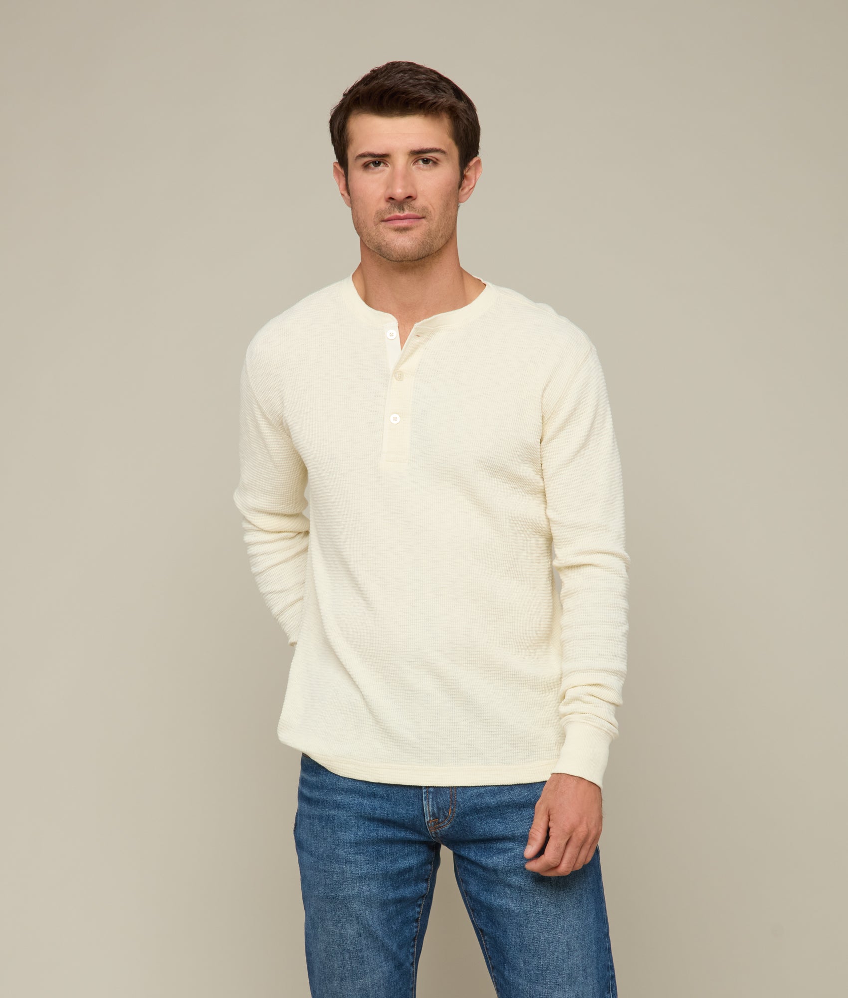 Dylan Waffle Henley :: Ecru - Image 5