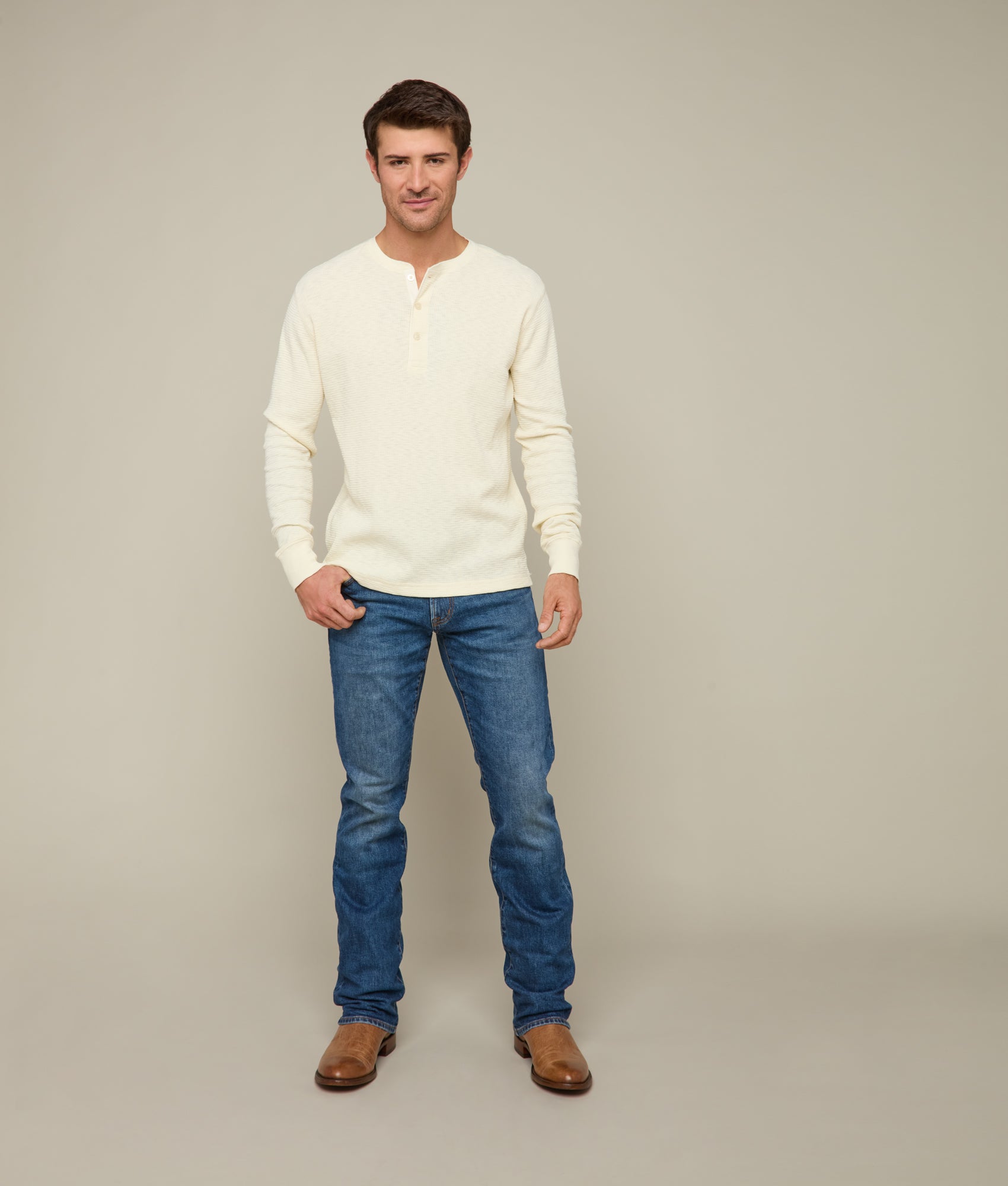 Dylan Waffle Henley :: Ecru - Image 6