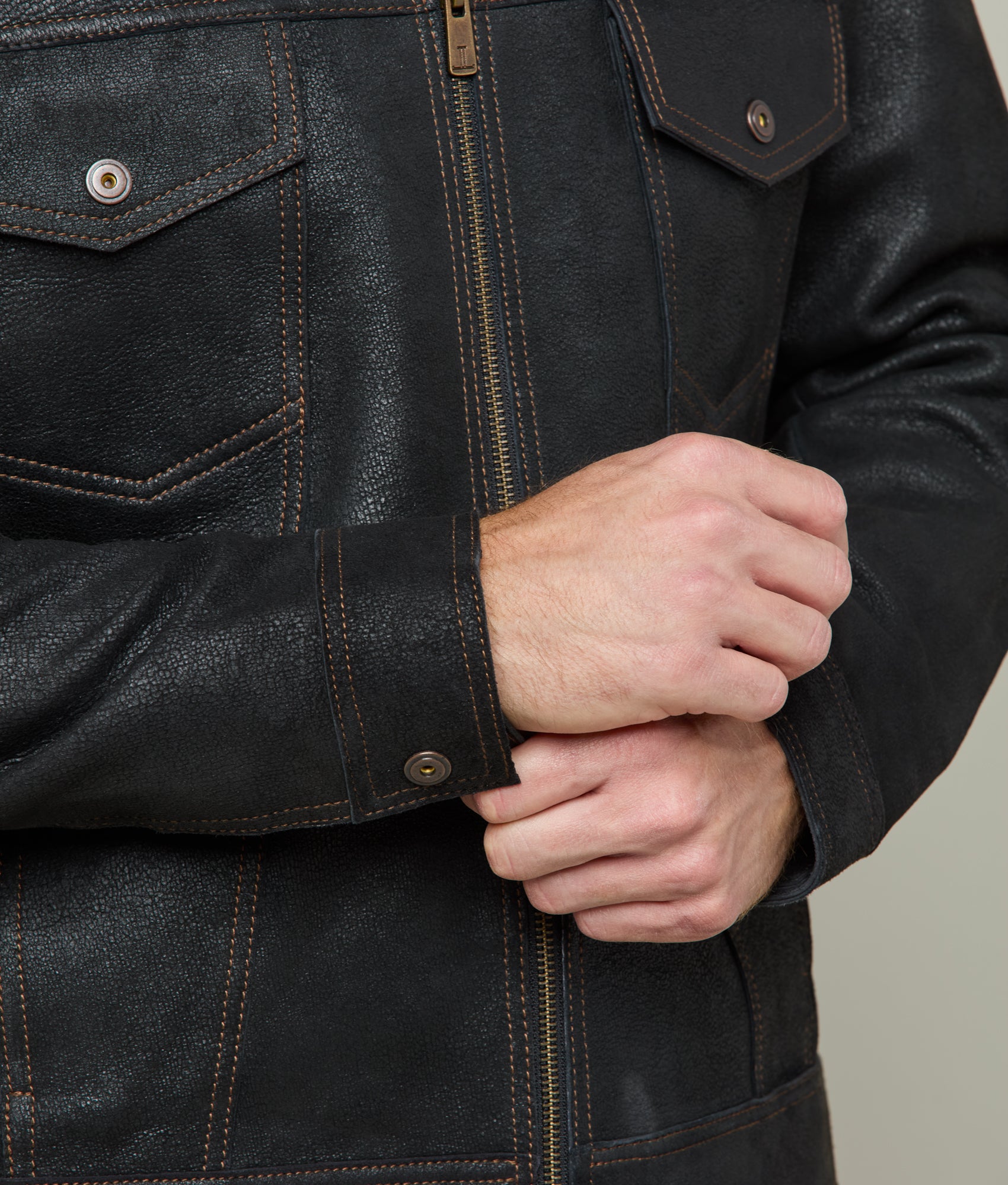Leather Trucker Jacket :: Black - Image 11
