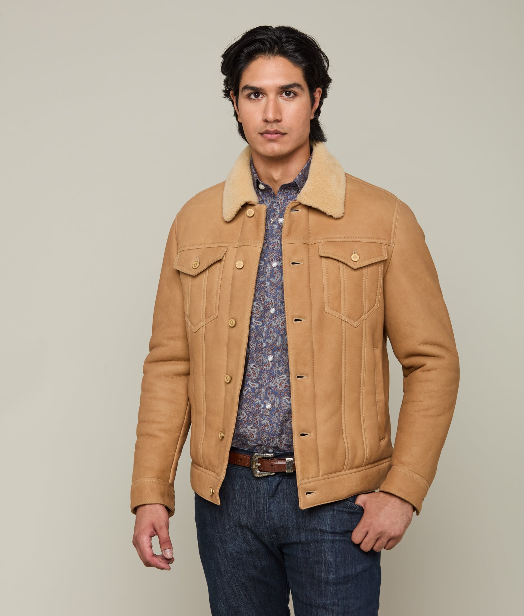 Kyle Shearling Trucker Jacket :: Natural - Image 2