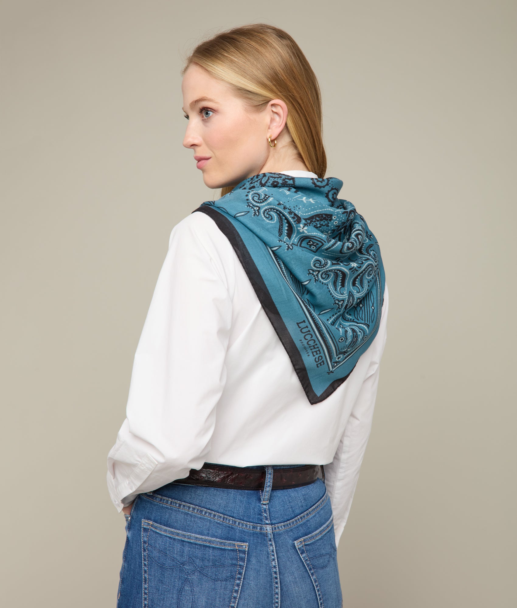 Mirrored L Silk Wool Scarf :: Blue - Image 5