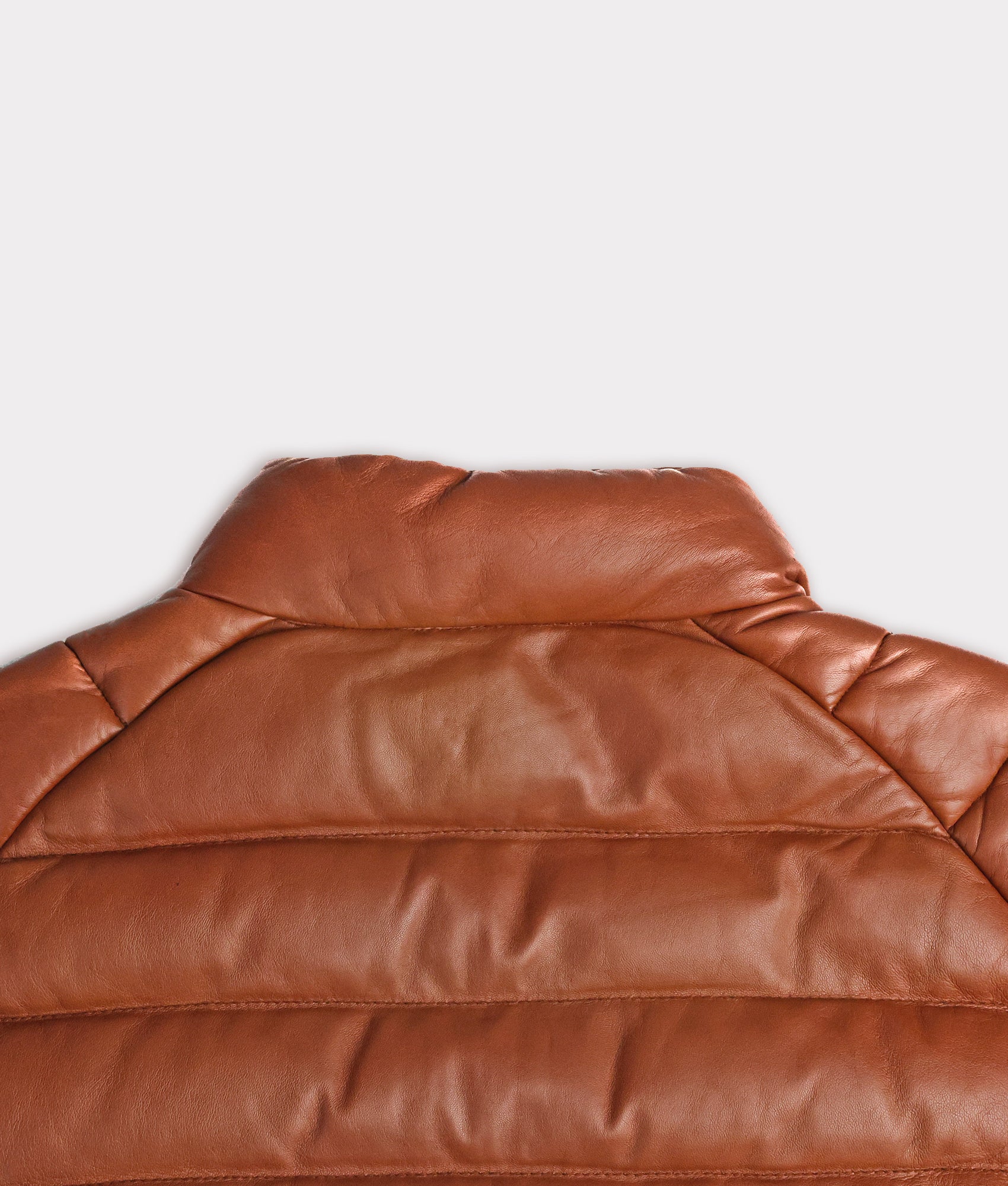 Men's Leather Puffer Vest :: Cognac - Image 9
