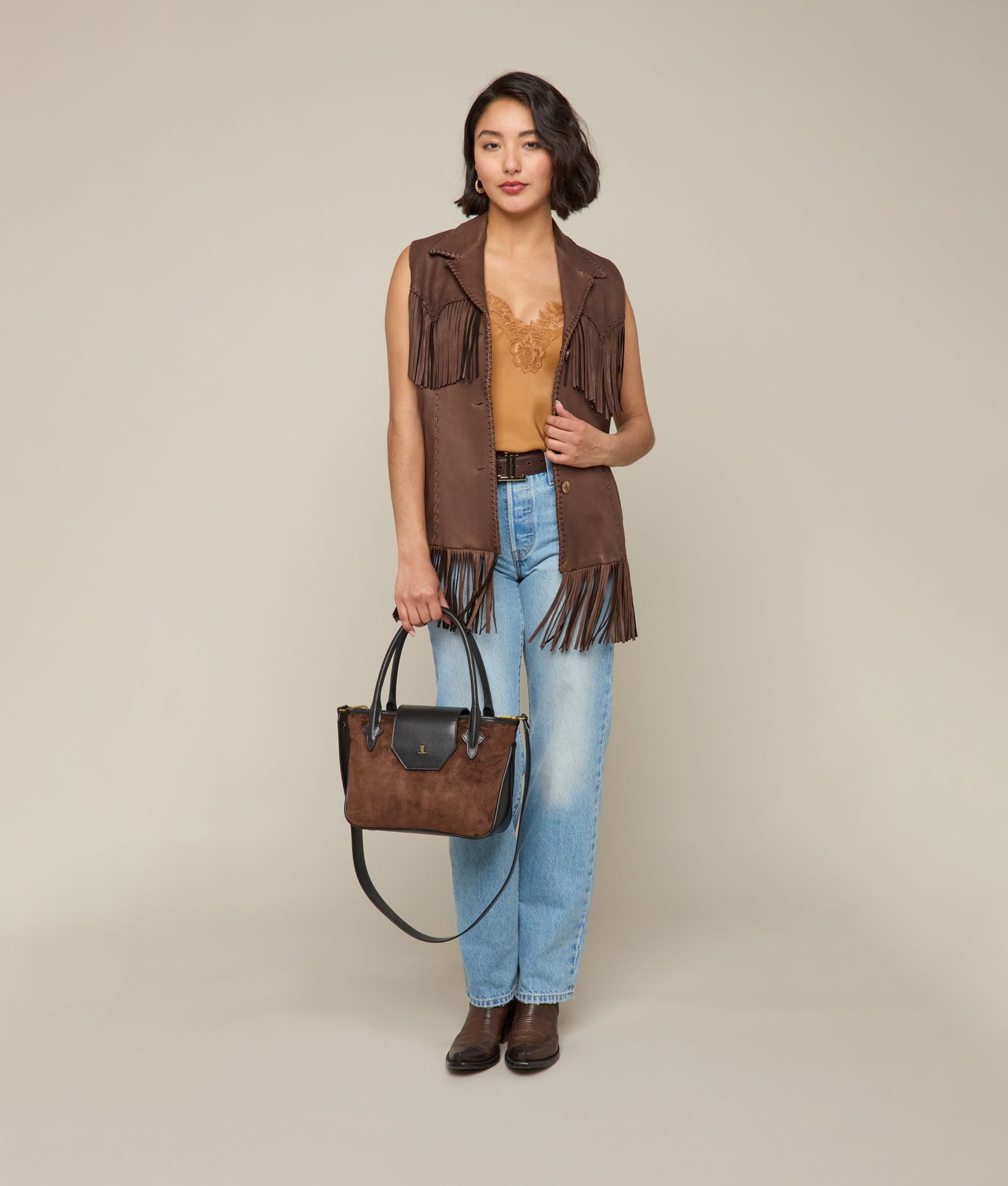 Mini Roma Suede Tote :: Brown - Image 3