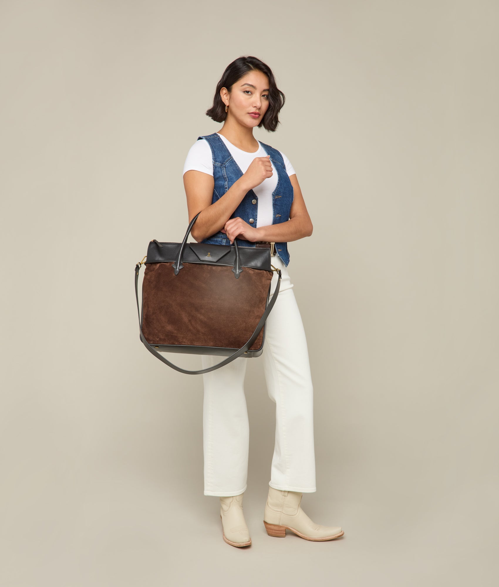 Large Roma Suede Tote :: Brown - Image 4