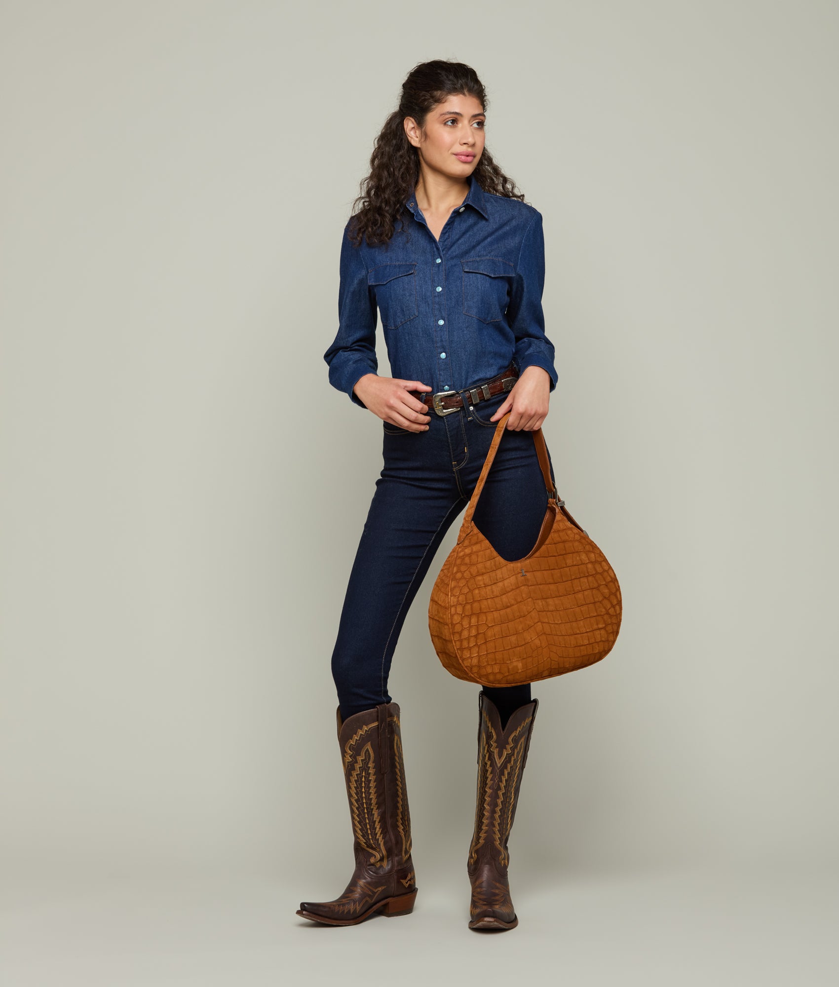 Large Heidi Exotic Hobo Bag :: Cognac - Image 6