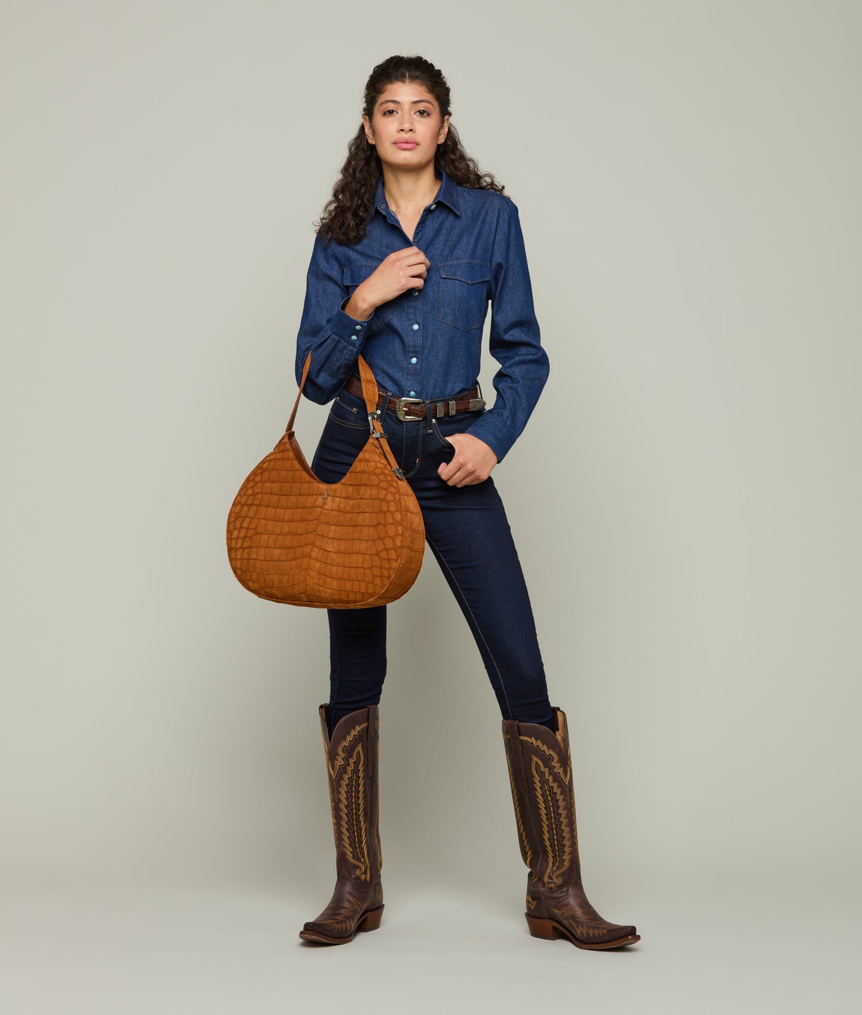 Large Heidi Exotic Hobo Bag :: Cognac - Image 7