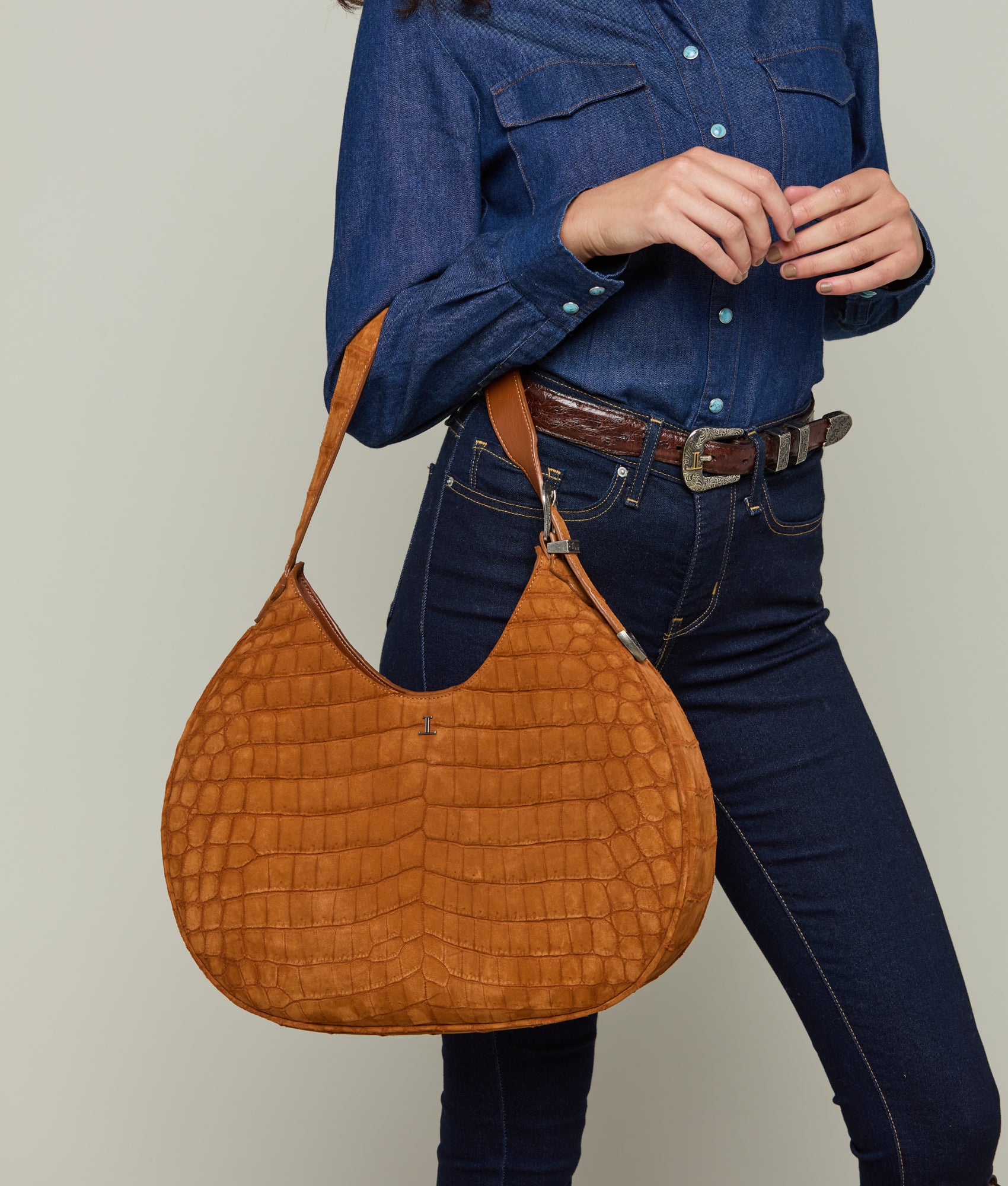 Large Heidi Exotic Hobo Bag :: Cognac - Image 4