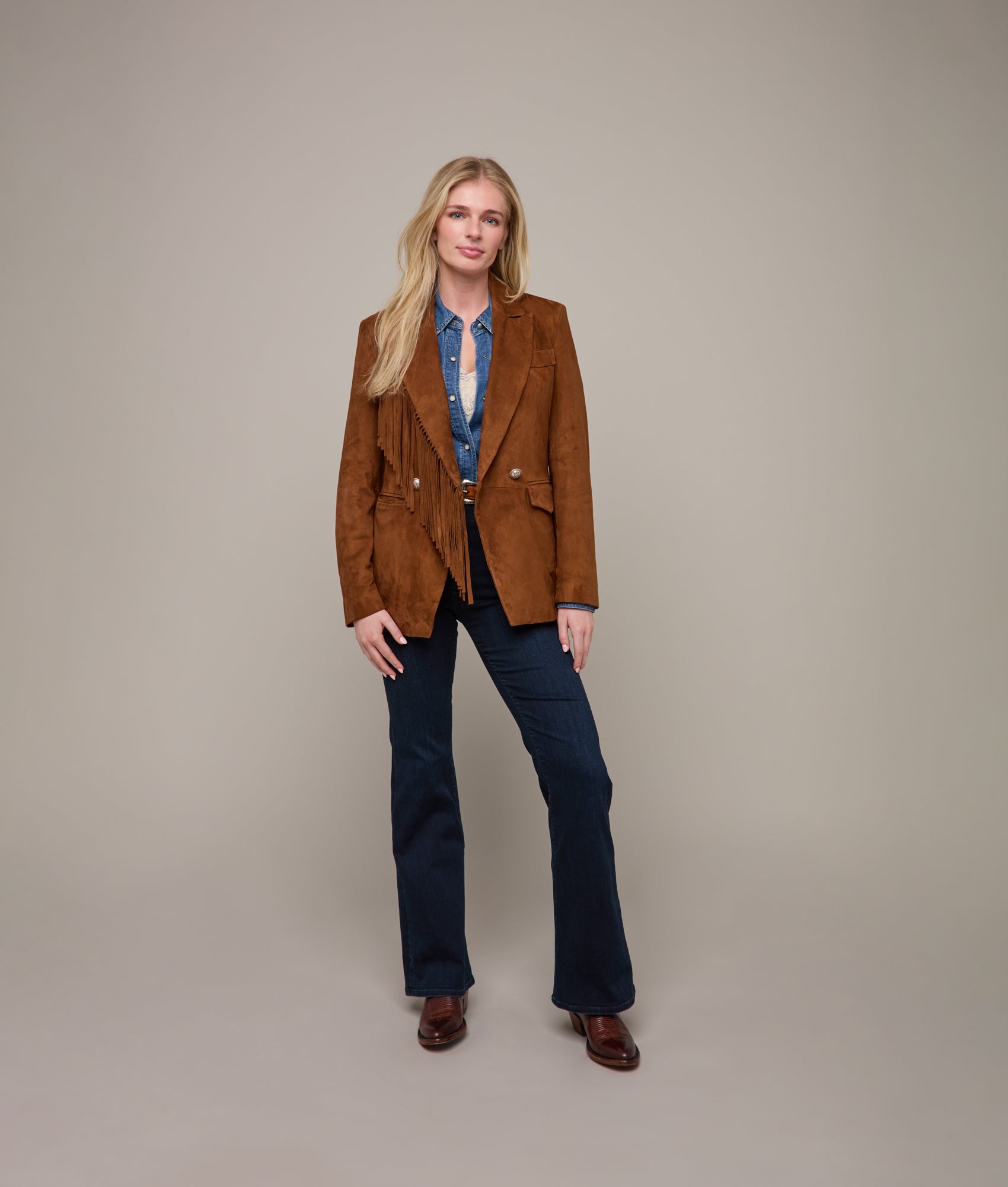 Valerie Suede Blazer :: Cognac - Image 3