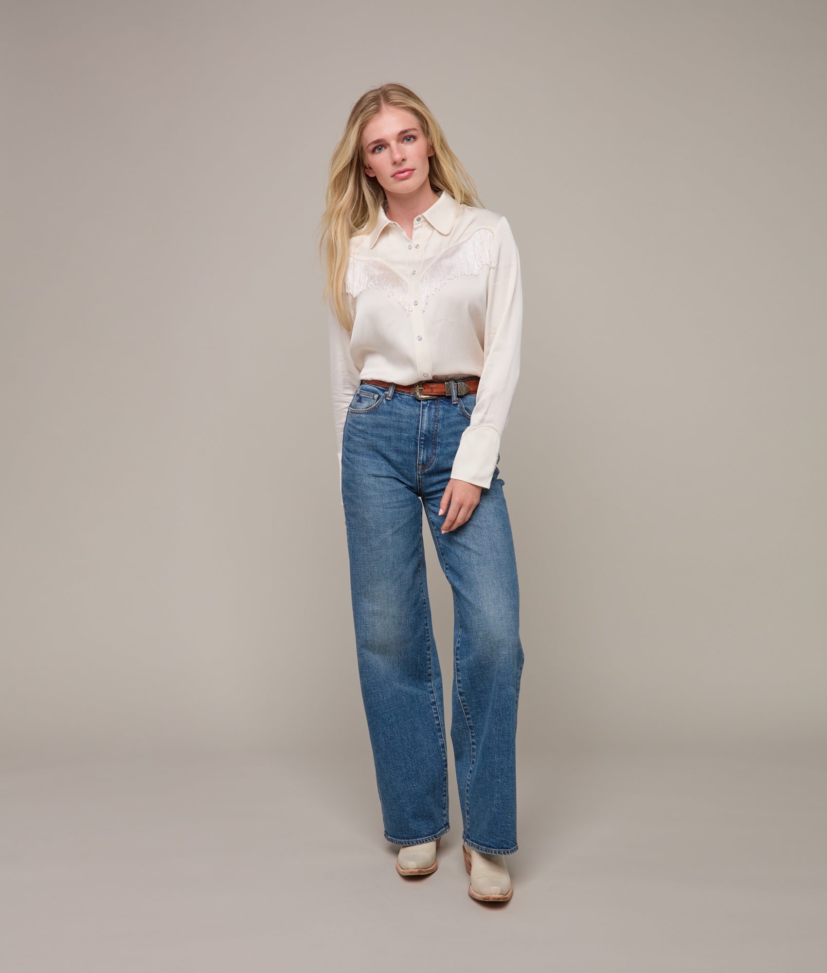 Mary Jane Fringe Blouse :: Oatmeal - Image 3