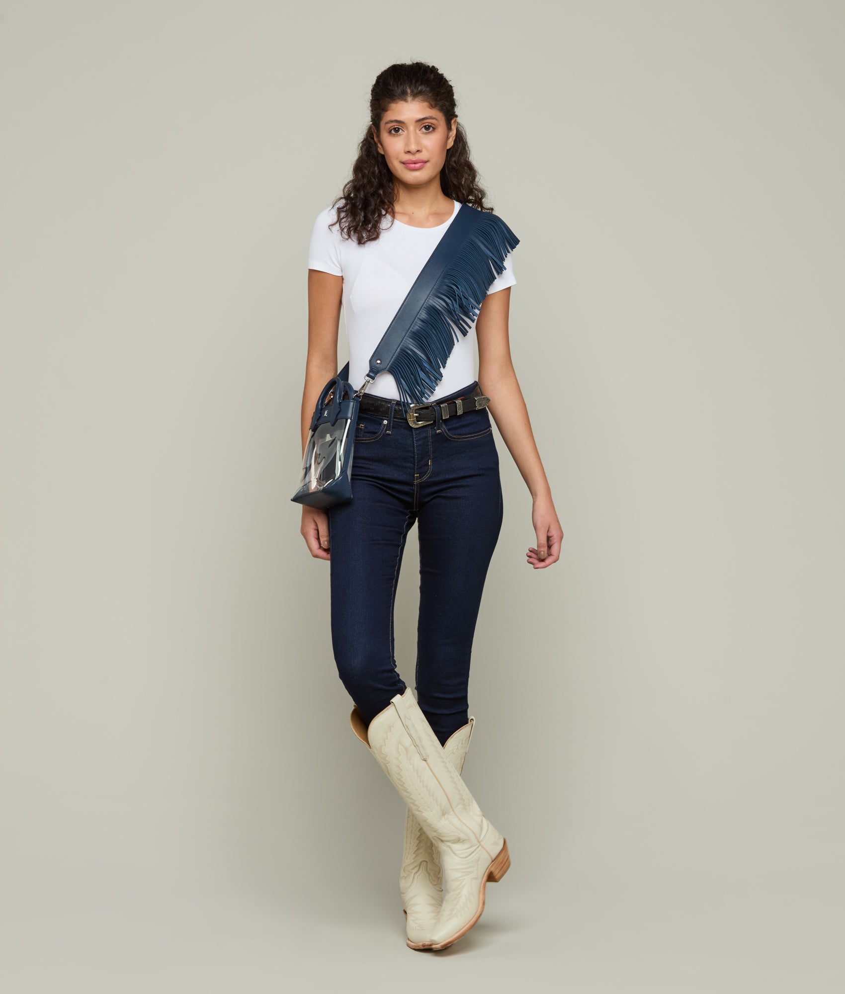 Fringe Handbag Strap :: Navy - Image 2