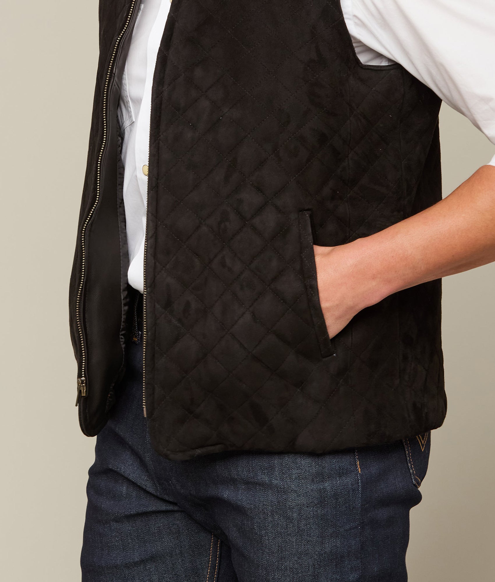 Quilted Suede Vest :: Black - Image 4