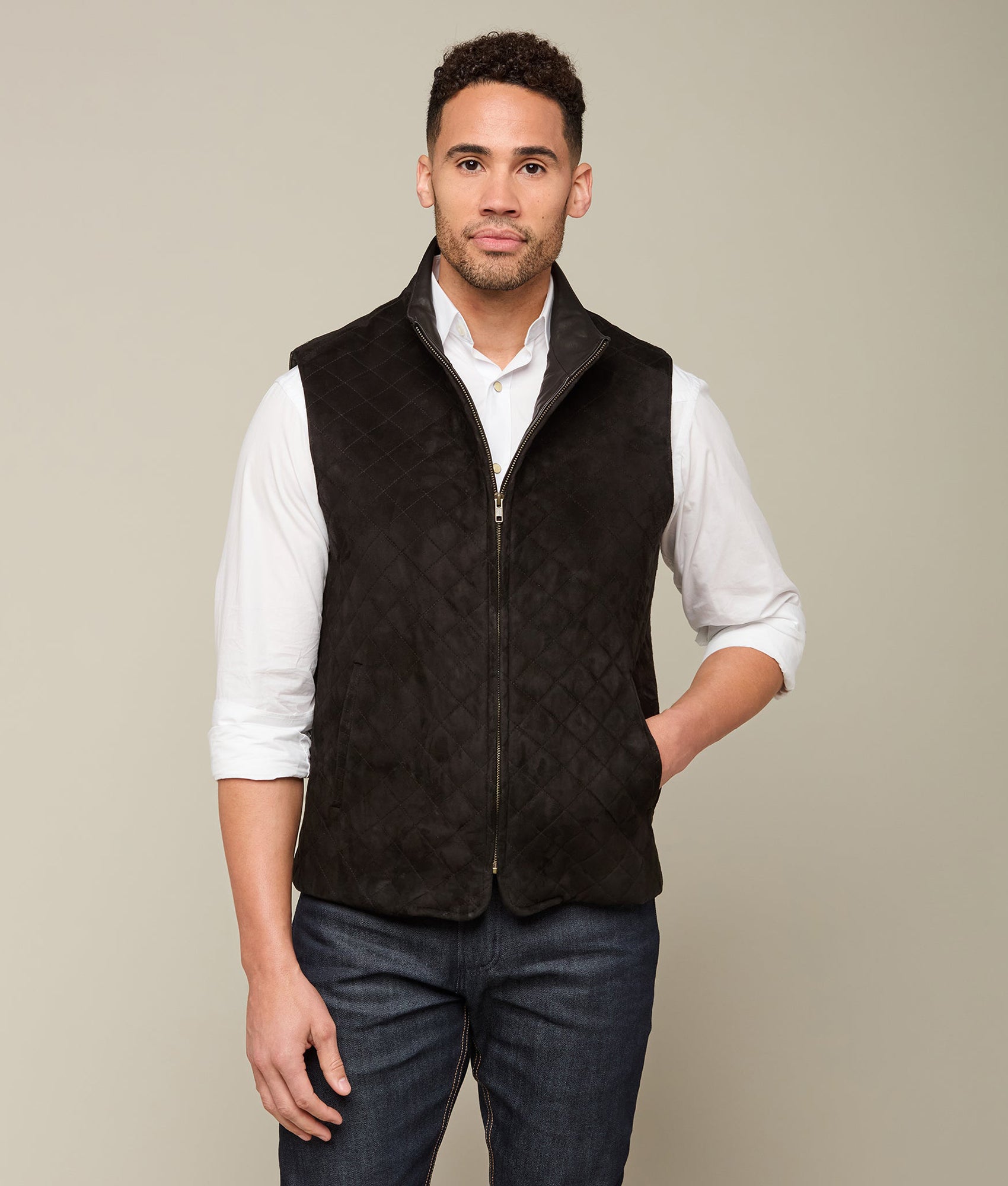 Quilted Suede Vest :: Black - Image 2