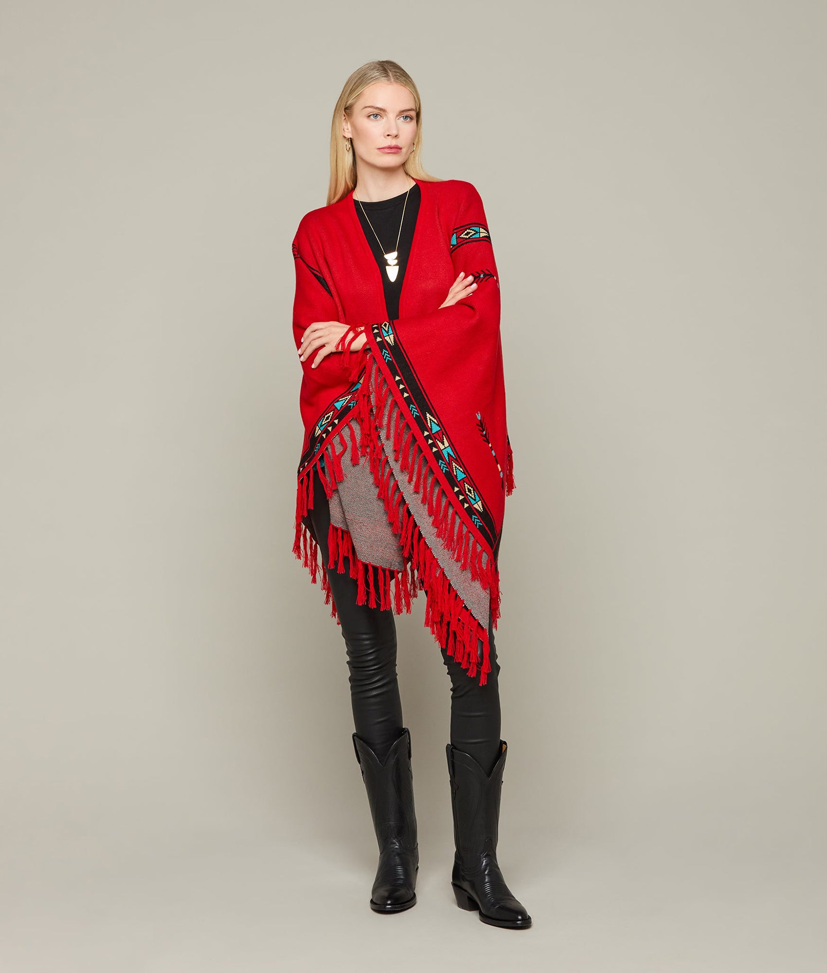 Alpaca Fleece Cape :: Red/Turquoise - Image 2
