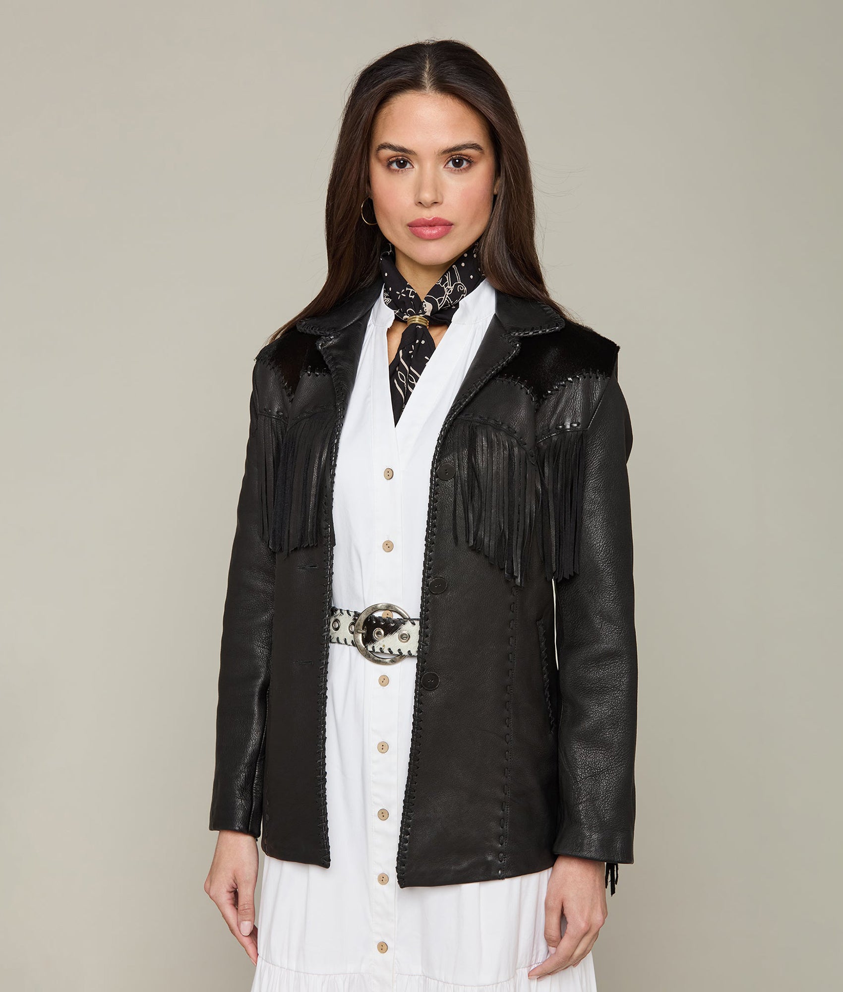 Hair-On Yoke Fringe Jacket :: Black - Image 5